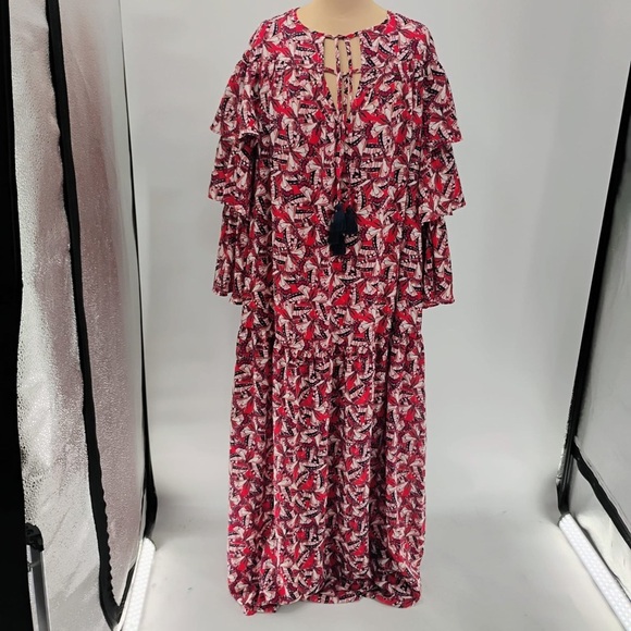 Happy X Nature NWOT Phoenix Butterflies Print Tiered Sleeved Maxi Dress - Picture 8 of 12